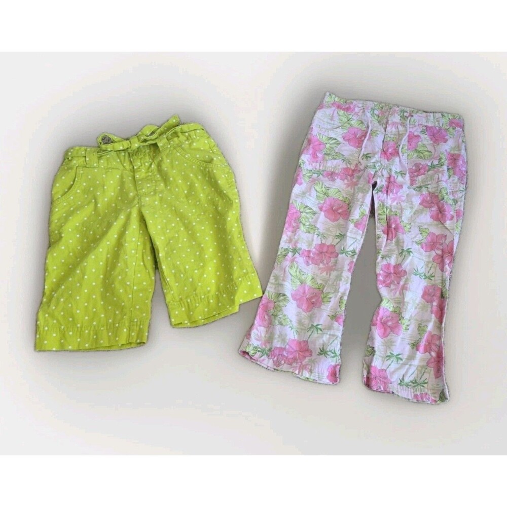 Lot Of 2 Girls Size 7/8 2 Pairs Of Summer Bottoms 1 Shorts & 1 Capris Green Pink